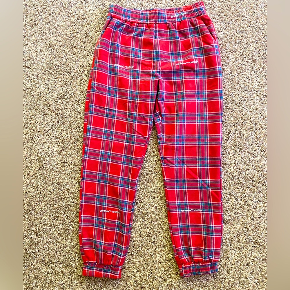 Red checkered sweatpants Joggers cotton elastic waist drawstrings men's L New
